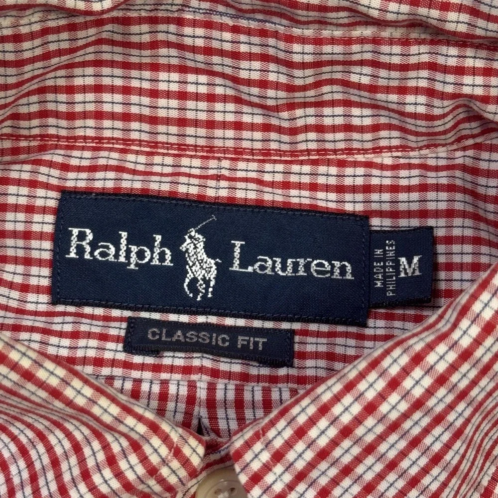 Ralph Lauren Button-Down Shirt Mens M Red Check Long Sleeve Classic Fit Cotton